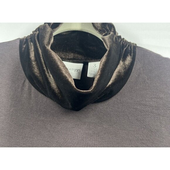 Chico's Zenergy Top Size XL Dark Brown Velvet Turtleneck Rayon Body Stretch - Picture 3 of 8